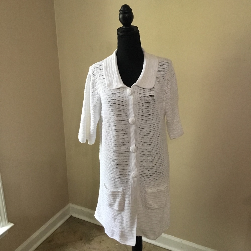 Soft Surroundings Women’s Short Sleeve White Long Line Cardigan Size M EUC